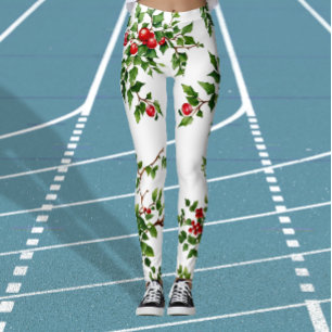Chic Xmas Groene Rode Mistletoe Planten Waterverf Leggings