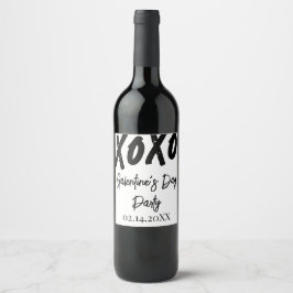 Chic XOXO Zwart en Wit Galentine's Day Feest Wijn Etiket