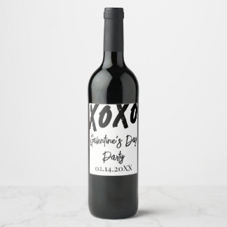 Chic XOXO Zwart en Wit Galentine's Day Feest Wijn Etiket
