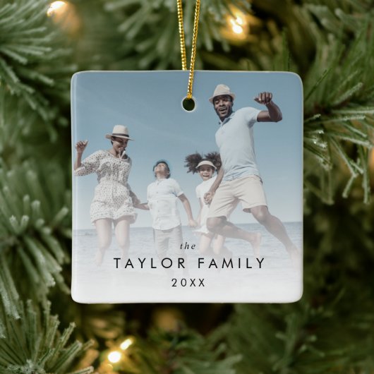 Chic Yarly Family Photo Keepomwille Keramisch Ornament (Boom)