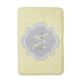 Chic Yellow Art Deco Scallops Grey Monogram Name Badmat (Voorkant Verticaal)