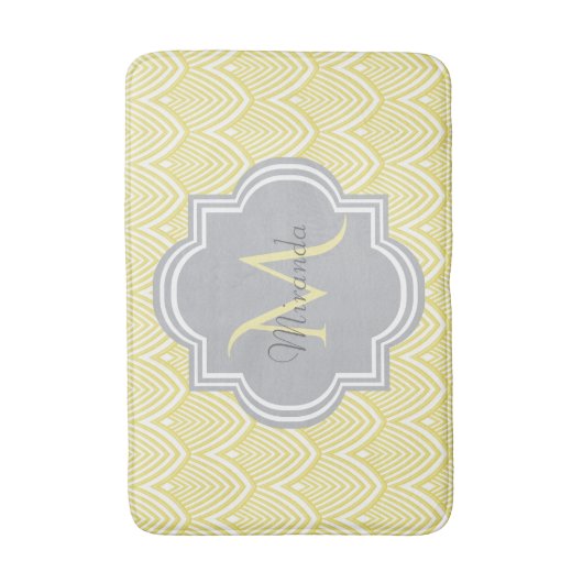 Chic Yellow Art Deco Scallops Grey Monogram Name Badmat (Voorkant Verticaal)