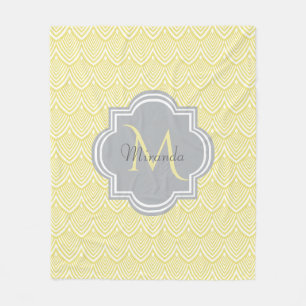 Chic Yellow Art Deco Scallops Grey Monogram Name Fleece Deken