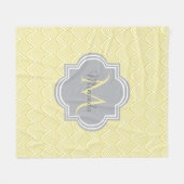 Chic Yellow Art Deco Scallops Grey Monogram Name Fleece Deken (Voorkant (Horizontaal))