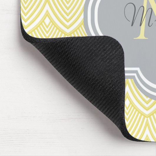 Chic Yellow Art Deco Scallops Grey Monogram Name Muismat (Hoek)
