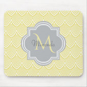 Chic Yellow Art Deco Scallops Grey Monogram Name Muismat (Voorkant)