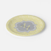 Chic Yellow Art Deco Scallops Grey Monogram Name Papieren Bordje (Gekanteld)