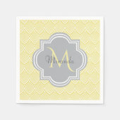 Chic Yellow Art Deco Scallops Grey Monogram Name Servetten (Voorkant)