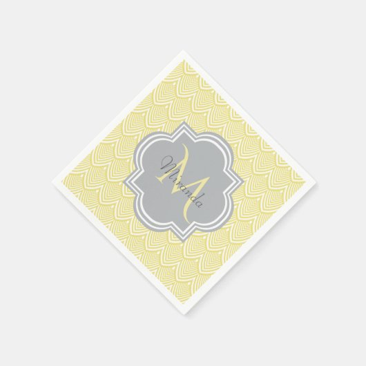 Chic Yellow Art Deco Scallops Grey Monogram Name Servetten (Hoek)