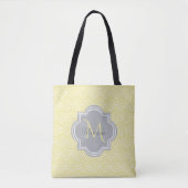 Chic Yellow Art Deco Scallops Grey Monogram Name Tote Bag (Voorkant)