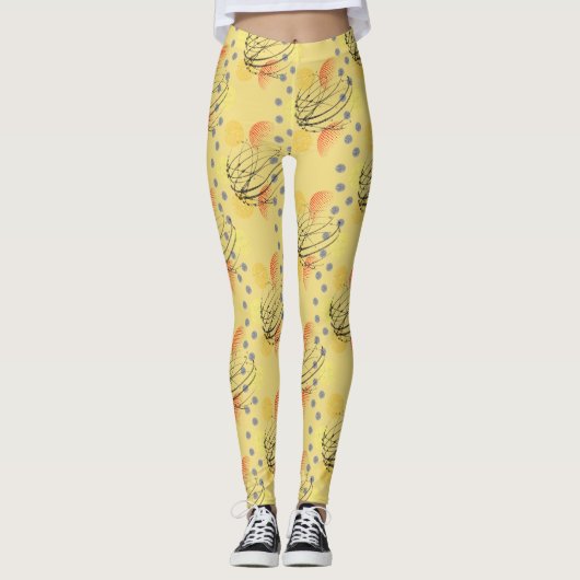 Chic Yellow Atomic Vortex Pattern Leggings (Voorkant)