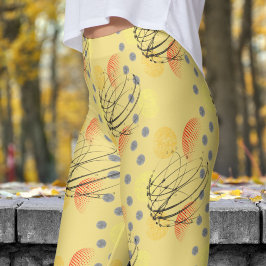 Chic Yellow Atomic Vortex Pattern Leggings