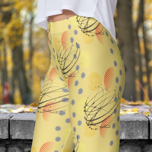 Chic Yellow Atomic Vortex Pattern Leggings