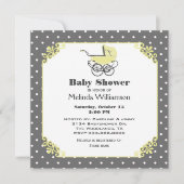 Chic Yellow Baby Pram Baby shower Invitation Kaart (Voorkant)