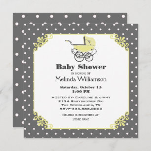Chic Yellow Baby Pram Baby shower Invitation Kaart