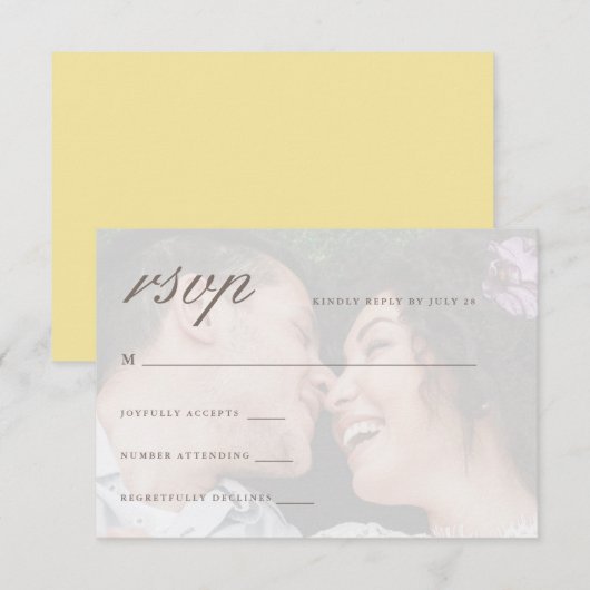 Chic Yellow Back met Front Photo Wedding RSVP Kaartje (Voorkant / Achterkant)