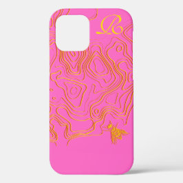 Chic Yellow bee Monogram Hoesje-ate iPhone Case