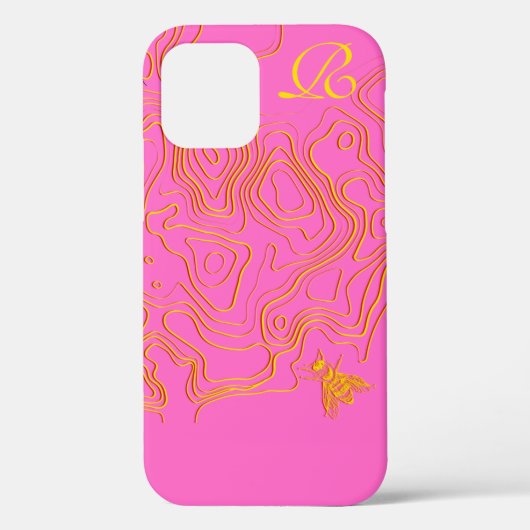 Chic Yellow bee Monogram Hoesje-ate iPhone Case (Achterkant)