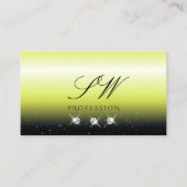 Chic Yellow Black Gradient Sparkle Jewels Monogram Visitekaartje (Voorkant)