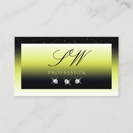 Chic Yellow Black Ombre Sparkle Diamonds Initialen Visitekaartje (Voorkant)