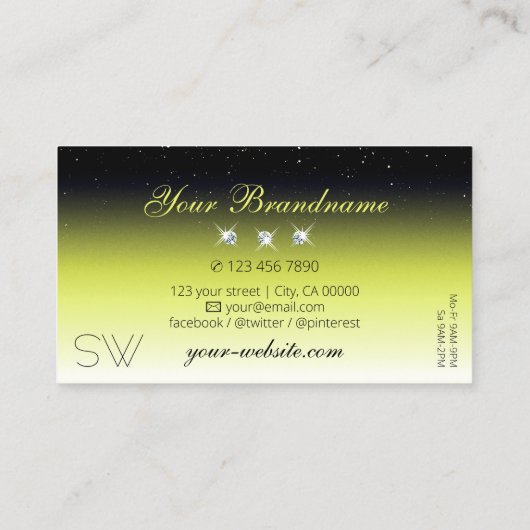 Chic Yellow Black Ombre Sparkle Diamonds Monogram Visitekaartje (Achterkant)