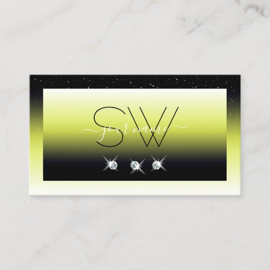 Chic Yellow Black Ombre Sparkle Diamonds Monogram Visitekaartje (Voorkant)