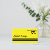 Chic Yellow Black Stripes met monogram en foto Visitekaartje (Staand voorkant)