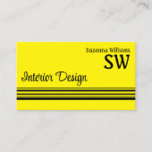 Chic Yellow Black Stripes met monogram en foto Visitekaartje (Voorkant)