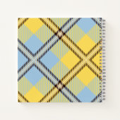 Chic Yellow Blue Tartan Stamp Monogram Script Naam Notitieboek (Achterkant)