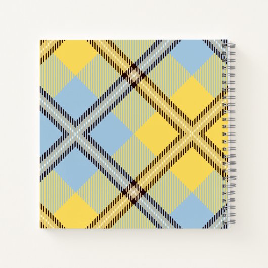 Chic Yellow Blue Tartan Stamp Monogram Script Naam Notitieboek (Achterkant)