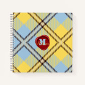 Chic Yellow Blue Tartan Stamp Monogram Script Naam Notitieboek (Voorkant)
