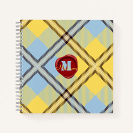 Chic Yellow Blue Tartan Stamp Monogram Script Naam Notitieboek