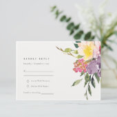 Chic Yellow Blush Burgundy Floral Wedding RSVP Informatiekaartje (Staand voorkant)