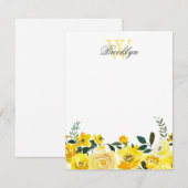 Chic Yellow Botanical Floral Monogrammed Note Notitiekaartje (Voorkant / Achterkant)