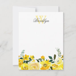 Chic Yellow Botanical Floral Monogrammed Note Notitiekaartje