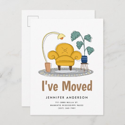 Chic Yellow Couch Living Room New Home Moving Aankondigingskaart (Voorkant / Achterkant)