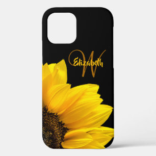 Chic Yellow Daisy Floral Monogram Naam zwart Case-Mate iPhone Case
