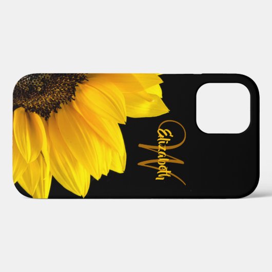 Chic Yellow Daisy Floral Monogram Naam zwart Case-Mate iPhone Case (Achterkant (horizontaal))