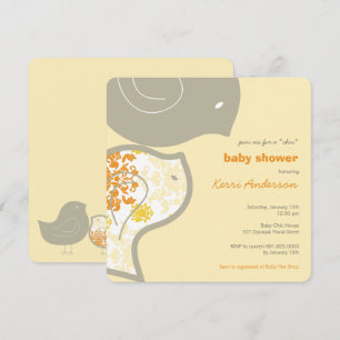 Chic Yellow Damask Chicks Baby shower Party Invite Kaart