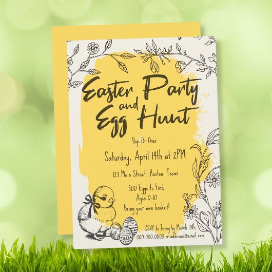 Chic Yellow Easter Party & Egg Hunt Kaart