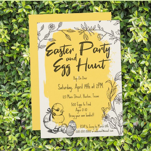 Chic Yellow Easter Party & Egg Hunt Kaart