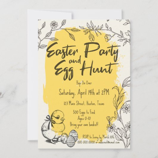 Chic Yellow Easter Party & Egg Hunt Kaart (Voorkant)