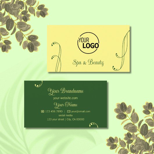 Chic Yellow en Green Ornamental met  Logo Visitekaartje