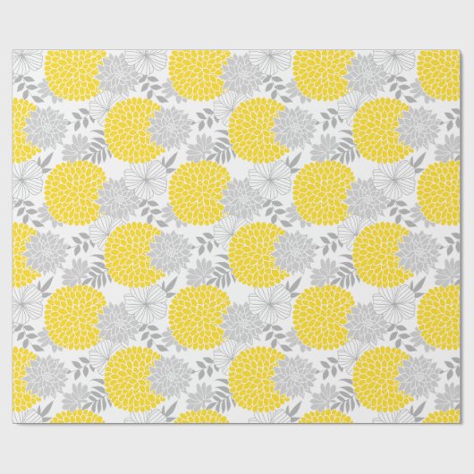 Chic Yellow en Grey Floral Pattern Cadeaupapier (Vlak)