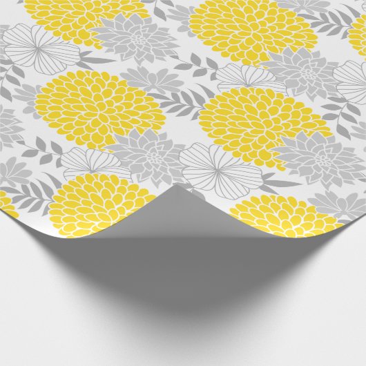 Chic Yellow en Grey Floral Pattern Cadeaupapier (Hoek)