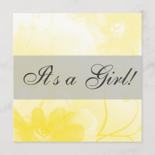 Chic Yellow en Grey Flower Baby shower Invitation Kaart