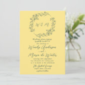 Chic Yellow en Tiber Blue Boho Botanische bruiloft Kaart (Staand voorkant)