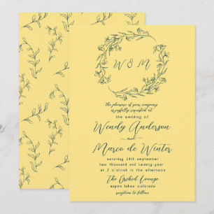Chic Yellow en Tiber Blue Boho Botanische bruiloft Kaart