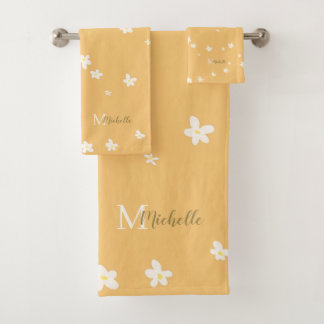 Chic Yellow Farmhouse Sweet Daisies Girly Monogram Bad Handdoek