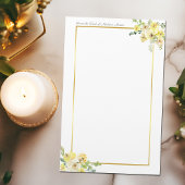 Chic Yellow Floral Gold Border Custom Briefpapier
